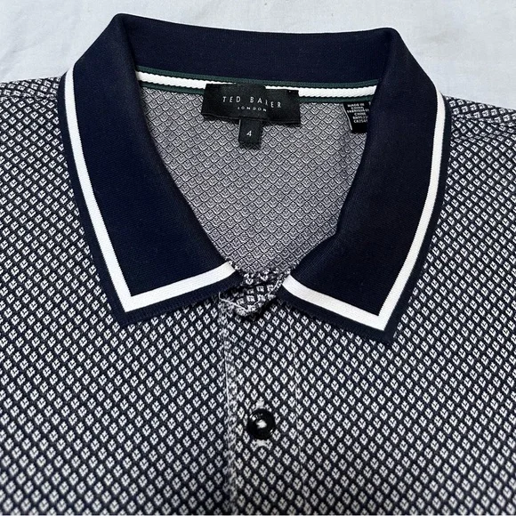 Ted Baker Black and White Patterned Polo Shirt - Picture 1 of 4
